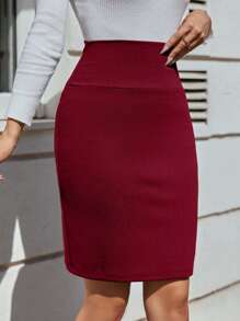 EURMUSE Women's Solid Color Stylish Summer Red Skirt - Red - View 4