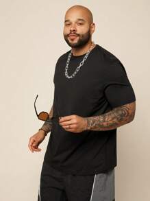 EASEVO Men Plus Wave & Japanese Letter Graphic Tee, Summer - Black - View 2