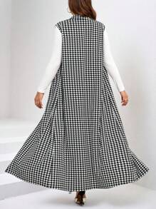 SHEIN Clasi Houndstooth Pattern Long Jacket And Wide-Leg Pants Plus Size Women's Suit Set In Fall/Winter - Black and White - View 2