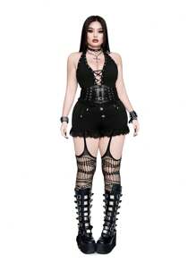 Whyspr Pantalones cortos con pliegues para mujer tallas grandes, de primavera y verano, con estampado floral y parches, elegantes, con estilo punk y de calle