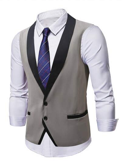Manfinity Mode Chaleco ajustado de vestir casual de estilo empresarial con botones delanteros de color contrastante