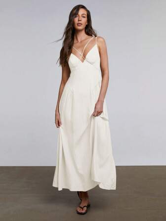 Athîral 女式夏季休闲纯色交叉吊带连衣裙