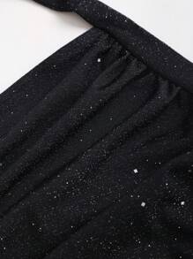 SHEIN Unity New Halter Twisted Metal Decor Sleeveless Top, Slimming, Shiny Fabric, Elegant Commuting Style Oblique Shoulder Top For Women, Summer - Black - View 4