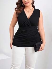 SHEIN Clasi Plus Size Women'S Ruffle Trim Tank Top Women Tops Plus Sizecurve Plus Topsplus Size Tank Tops - Black - View 1