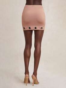 NYA SZN Huda Skirt High Rise Eyelet Detail Bodycon SexyConcert Club Party Grunge Streetwear Going Out Fall Summer Vacation Mini Skirt Statement Festival Carnival Outfits For Women - Brown - View 2