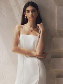 Chiquease Women's Minimalist Satin Lace Patchwork Camisole Dress For Summer, Suitable For Graduation Party, Dinner, Cocktail