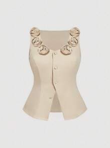 SHEIN MOD Plus Size 3D Floral Sleeveless Top, Festival, Work, Retro Elegant, Summer Top - Apricot - View 1