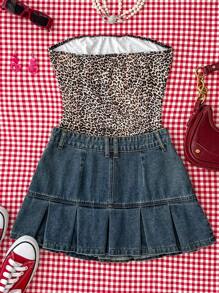 Attitoon Women's Pocket Pleated Hem Denim Skirt, Sexy Ultra Low Rise ,Thanksgiving , Christmas ,Y2k Jeans Skirt, Vintage