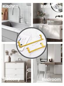 SHEIN Basic living 1PC Golden Single Rod Towel Rack Cabinet Door Back Type Hanging Rack Non-Punched Towel Rod - Gold - View 4