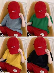 SHEIN 4 stuks/set voor jonge jongens, casual, veelzijdige zachte katoenen effen T-shirts met ronde hals en korte mouwen, multipack