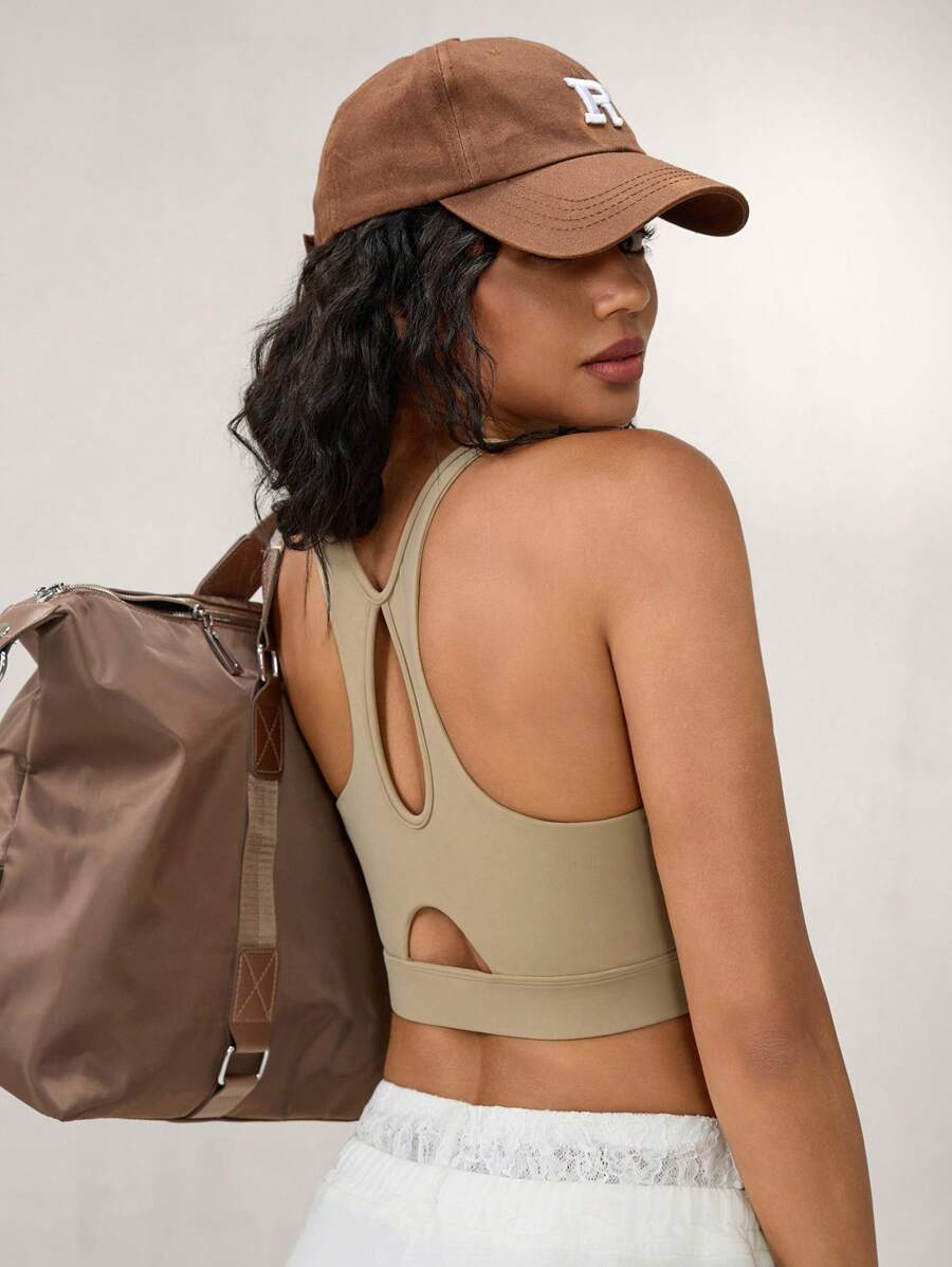 Hanevo Solid Color Hollow Shoulder Round Neck Summer Cropped Yoga Tank Top Bra Style Sportwear For Daily Wear - White - View 1