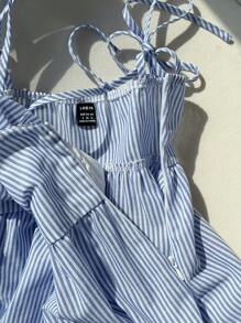 Comfortcana Women's Summer Pleated Stripe Casual Vacation Camisole Top, Babydoll Top - Blue and White - View 6