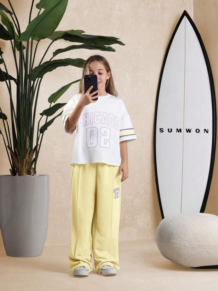 Varsity Style Boxy Oversized Cropped T-Shirt Co-Ord