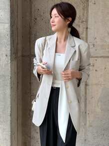 DAZY Women's Casual Loose Suit Jacket, Single-Breasted Design, High-Quality Chic Style Business Attire - Khaki - View 5