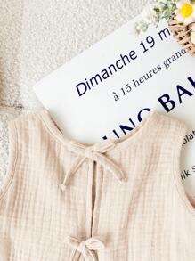 SHEIN LMoss Kids Babygirl Cute Summer Casual Versatile Khaki Bow Accent Camisole Top