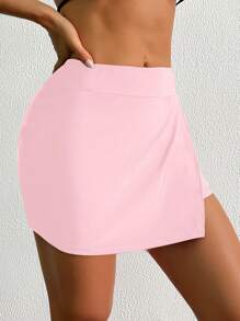 Swim Lushoire Short de plage unicolore pour femme avec fente latérale, conception élégante de maillot de bain et de pantalon de plage - Rose pâle - Voir 8