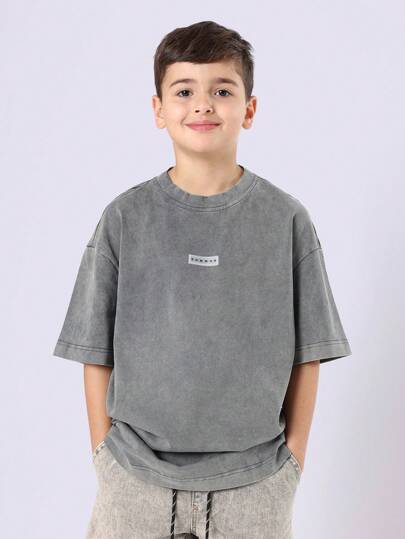 SUMWON Vintage Washed Oversized Streetwear Cotton T-Shirt Logo Basic Short Sleeve Skater Style Casual Summer Everyday Boys Top