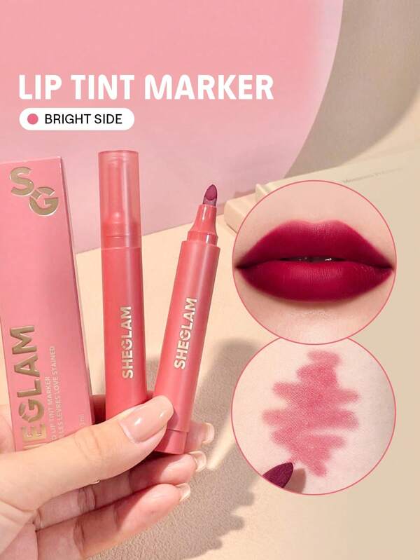 SHEGLAM Love Stained Lip Tint Marker-Bright Side Matte Pink Lip Stain Pen Highly Pigmented Long-Lasting Lip Liner Contour Tint Lip Makeup  Pink Rosa Summer Lip Liner Graduation Birthday Holiday Summer Fall Autumn Y2K Fancy Fashion Women Makeup Cosmetic Party Beach Travel Camping Outdoors School Campus Trip Festivals Decor Gift Present Rose Girl Cosplay Best Color Charm Vibe
