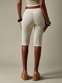 MISSGUIDED High Rise Knit Biker Shorts Athletic Waist Textured Capri Length Stretch Yoga Bottoms Summer Festival Casual Sport Pants - White - View 2
