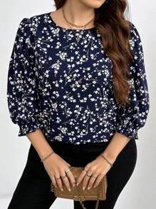 Reflora 大码女式碎花衬衫，优雅秋季 - 彩色 - 查看 5