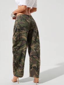 Denimoi 女式休闲水洗迷彩喇叭牛仔裤