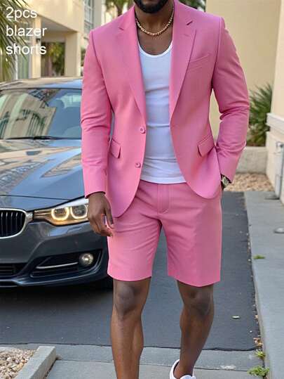 Manfinity AFTRDRK Men's Solid Color Lapel Neck Long Sleeve Blazer And Pants Suit Set Party Suits For Men Prom Prom Suit Men