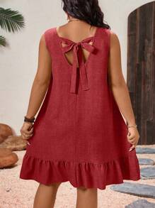 EMERY ROSE Vestido de verano fruncido sin mangas de unicolor para mujer de talla grande - Rojo - Ver 2