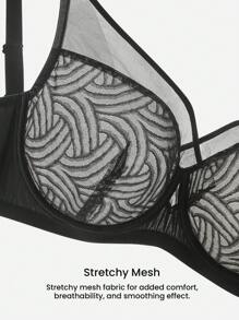 LUVLETTE Plus Black Lingerie Lounge Curve Sheer Full Coverage Support&Breathable Underwire Sexy Unlined Lace Elegance & Mesh Minimizer Bra - Black - View 10