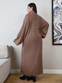 EURMUSE Fashion Maxi Sweater With Tie Detail, Solid Color Suitable For Summer - Camel - View 2