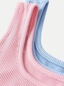 2pcs/Set Tween Girl Slim Fit Casual Round Neck Tank Top And Cycling Shorts Outfit - Baby Blue - View 4