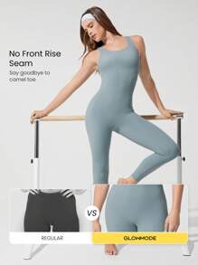 GLOWMODE 24" FeatherFit™-Air Backspin Butt Scrunch Removable Cups Bodysuit Romper Low-Impact Yoga Pilates Studio Daily Casual Wear - Grey - View 3