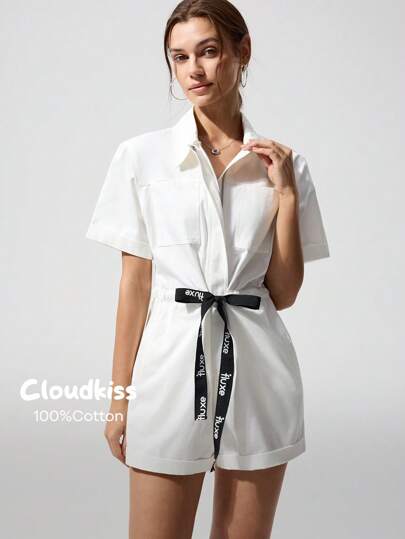 Menodora SHEIN Sport 女士休闲平纹宽松短袖连体裤