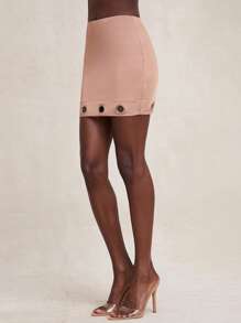 NYA SZN Huda Skirt High Rise Eyelet Detail Bodycon SexyConcert Club Party Grunge Streetwear Going Out Fall Summer Vacation Mini Skirt Statement Festival Carnival Outfits For Women - Brown - View 6