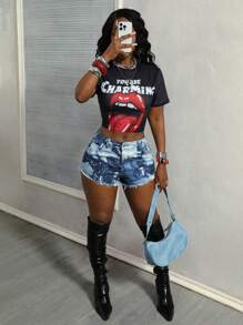 BamGleam 女士休闲性感牛仔短裤 - 藍色 - 查看 5