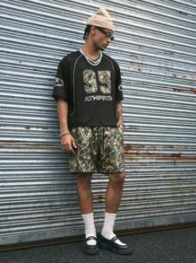 AXEPEAK 2pcs/Set Multi-Pack Little V-Neck Loose Fit Digital Print T-Shirt And Elastic Waist Shorts Summer Outfit - Multicolor - View 4