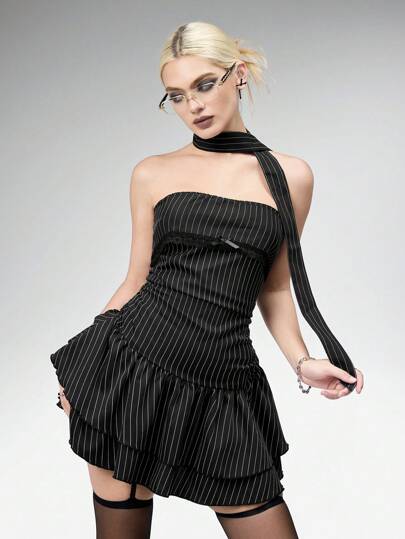 J-Fashion Vintage Striped Skater Dress For Women