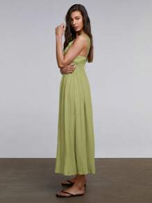 Athîral 女式夏季纯色交叉褶饰连衣裙