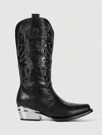 Grunge Punk Women's Retro Western Style Chunky Heel Mid-Calf Boots