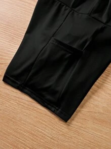 SHEIN 青少年女孩高腰纯色弹力运动裙裤，带侧袋，防闪烁，适合夏季户外活动，可作为礼物 - 黑色 - 查看 5