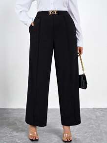 SHEIN Clasi Pantalones rectos con decoración en la cintura para oficina/transporte para mujer de talla grande, otoño