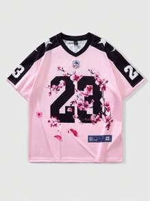 ROMWE MEN Men's Preppy Slogan Number Graphic Short Sleeve T-Shirt