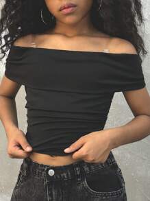 Coolane Kids T-shirt court forme ajustée aux épaules dénudées de couleur unie pour les jeunes filles d'été