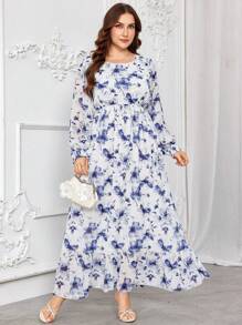 Graceveil Rochie din șifon cu imprimeu floral și guler rotund, modă pentru vară - Multicolor - Vizualizare 1