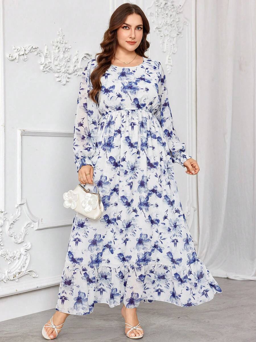 Graceveil Rochie din șifon cu imprimeu floral și guler rotund, modă pentru vară - Multicolor - Vizualizare 1