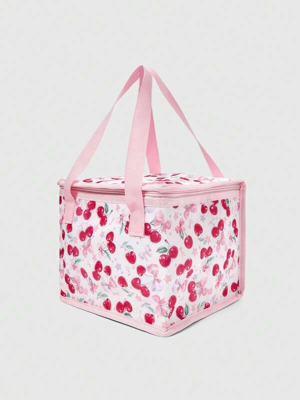 ROMWE Kawaii 1 Stück rote Kirsche Blümchen modische tragbare isolierte wasserdichte Lunch Tasche, geeignet für die Schulanfang und Picknicks