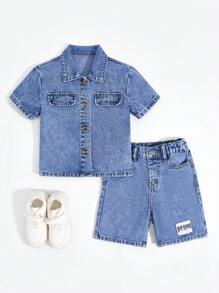 Young Boys Denim Two Pieces Outfits - Light Wash - View 4
