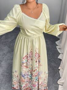 Modelyn Plus Size Women Long Sleeve Printed Dress - Yellow - View 6