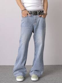 Manfinity EMRG Men's Loose Fit Denim Jeans, Fashionable For Summer Man Clothes Men Jeans - Light Wash - View 3
