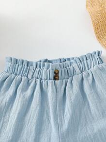 Short décontracté en papier, à taille plissée, avec détail de bouton pour jeune fille