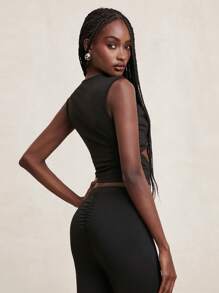 NYA SZN Sleeveless Night Out Cut Out Top, Workout Yoga Gym Fitness - Black - View 2